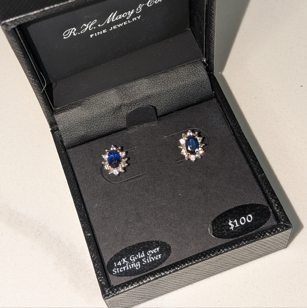 Lab grown blue sapphire 1 (c.t.w.) and white sapphire (1/5 c.t.w) stud earrings